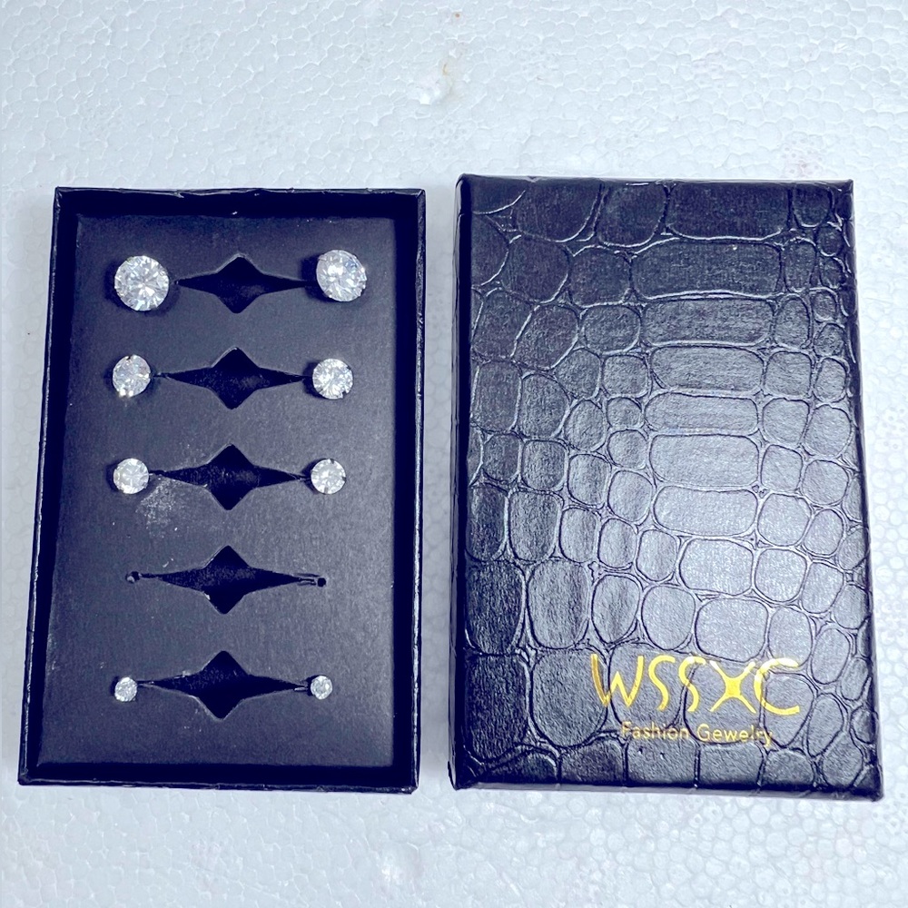 4 PAIRS WSSXC STUD EARRING SET 3-8mm STEEL COLOR